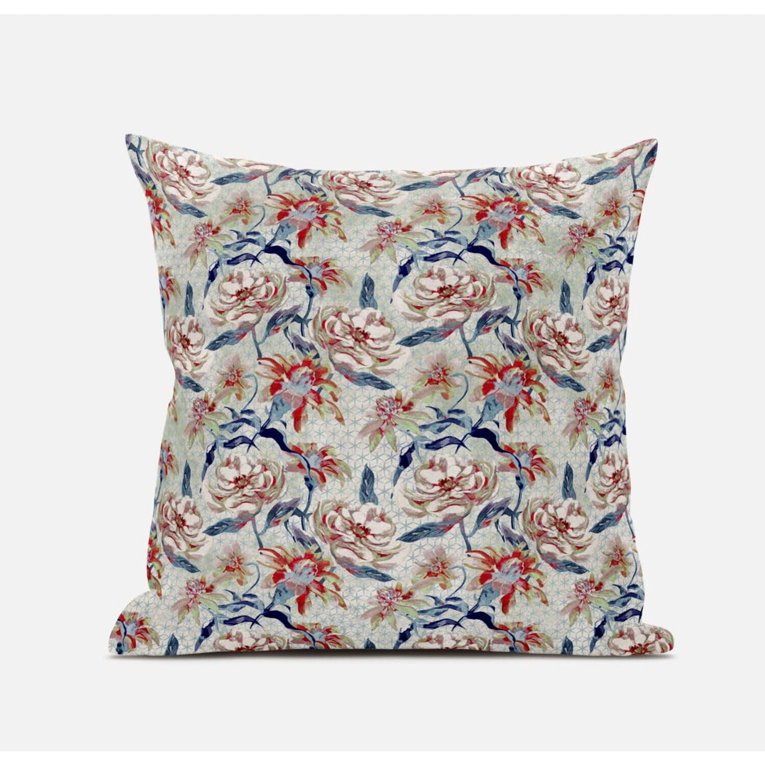 Amrita Sen Roses Sprayed Stars Throw Pillow with Removable Cover in Light Blue Red 20x20