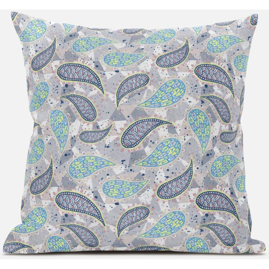 Amrita Sen Paisley on Abstract Throw Pillow with Removable Cover in Cream Gray 16x16