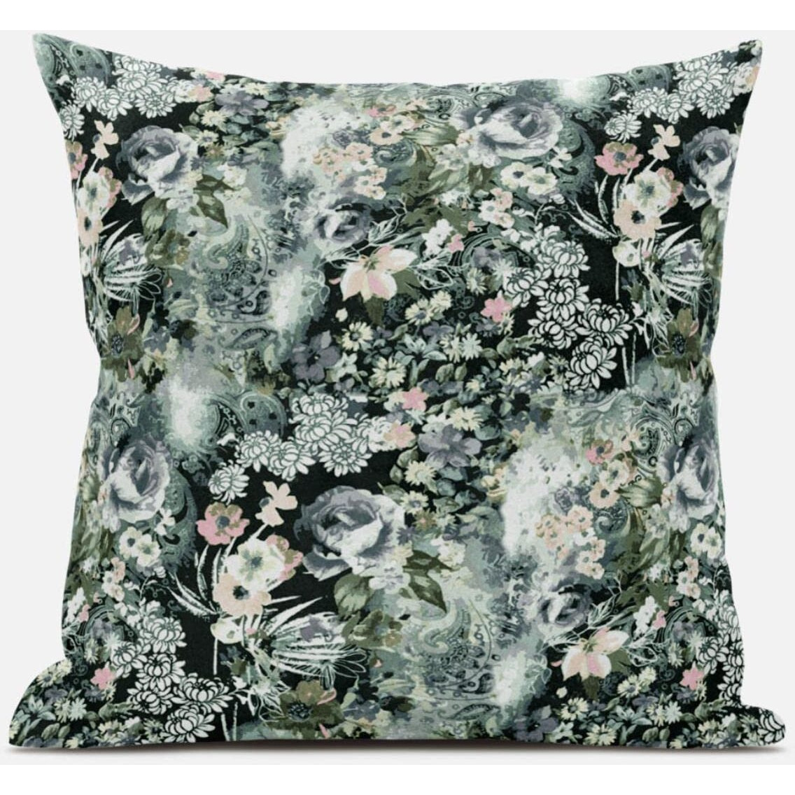 Amrita Sen Sea Garden Rose Throw Pillow with Removable Cover in Light Green Red Indigo 20x20