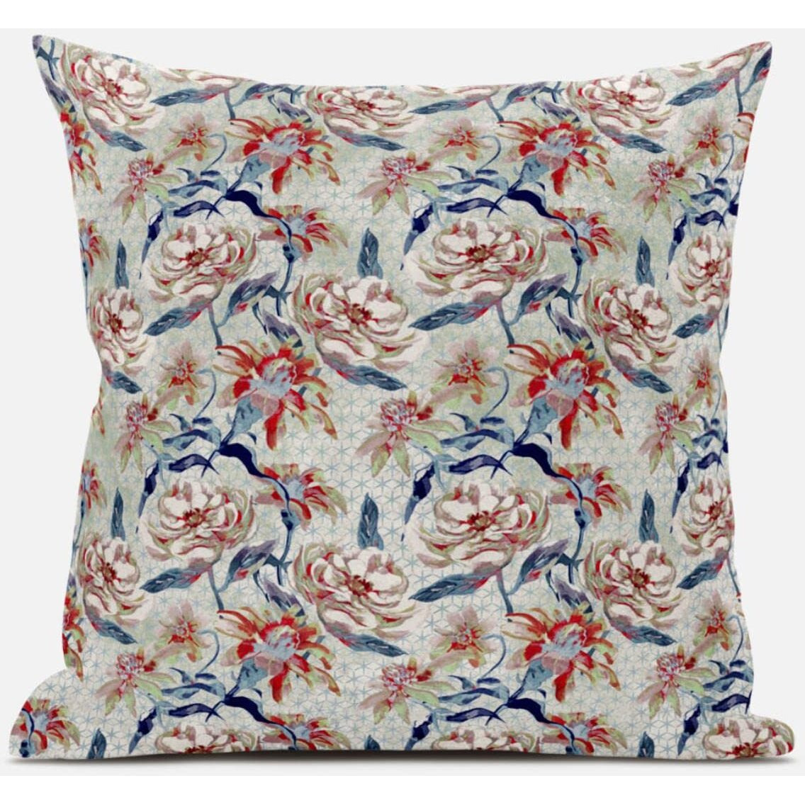 Amrita Sen Roses Sprayed Stars Throw Pillow with Removable Cover in Light Blue Red 16x16