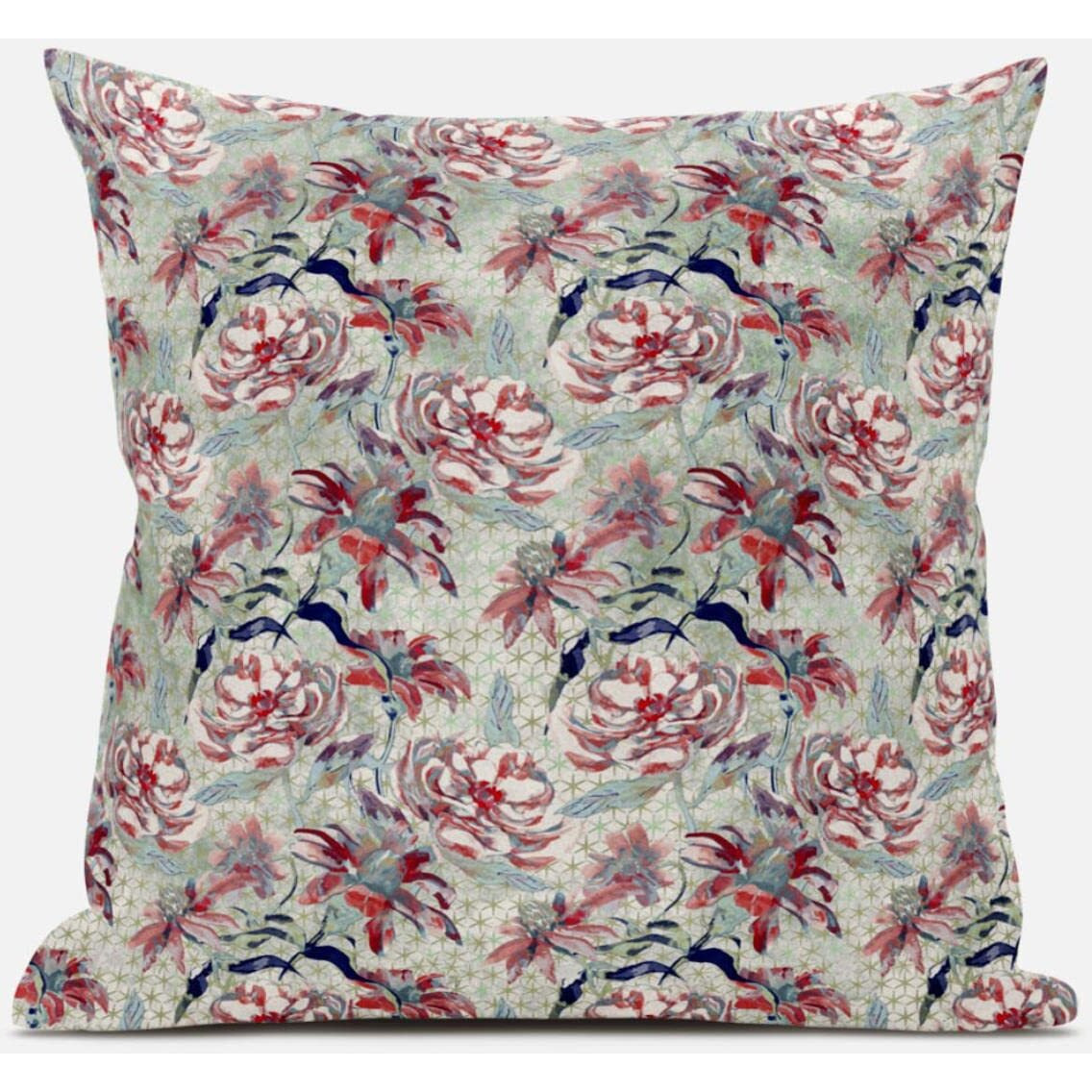 Amrita Sen Roses Sprayed Stars Throw Pillow with Removable Cover in Red Aqua 18x18