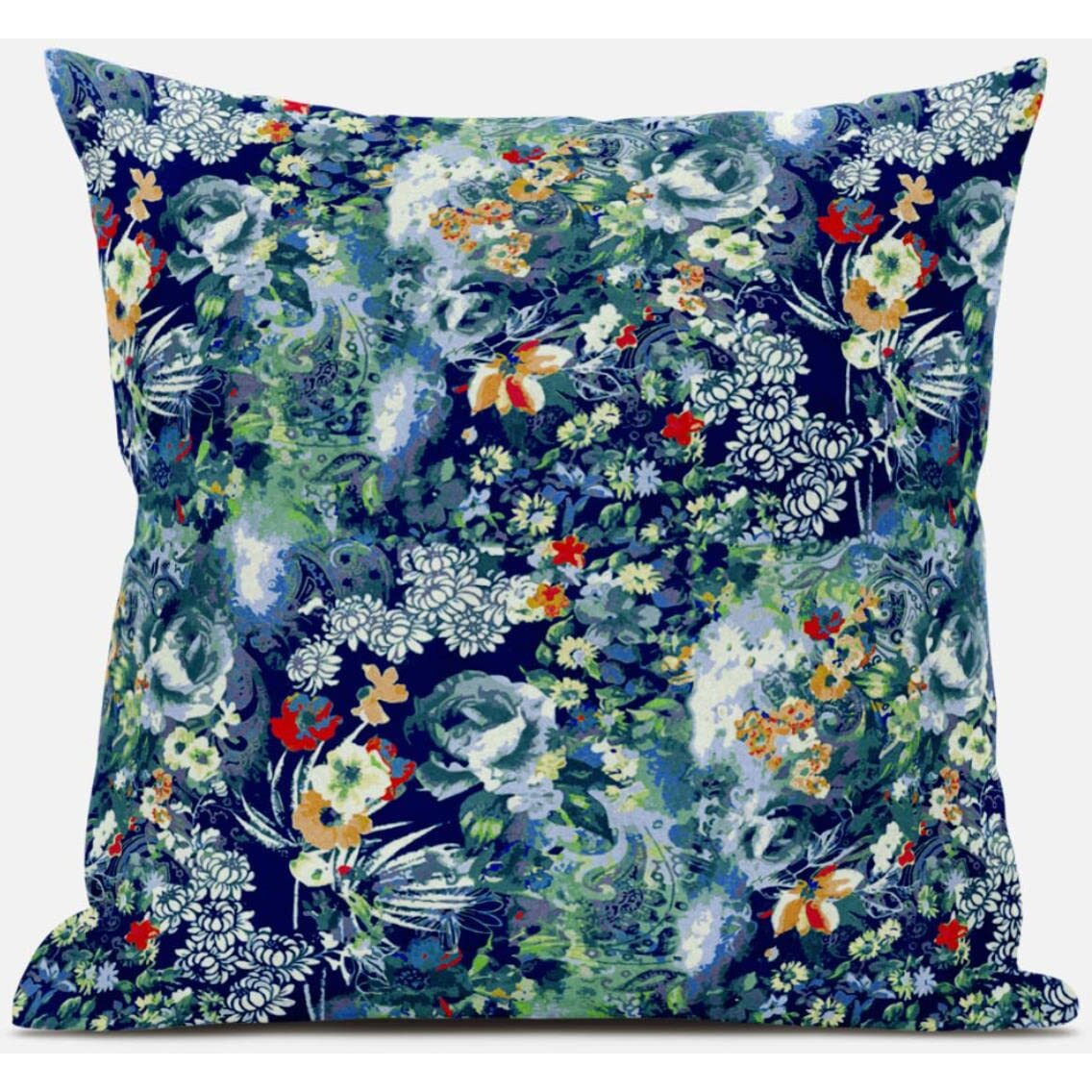 Amrita Sen Sea Garden Rose Throw Pillow with Removable Cover in Light Blue Red 20x20