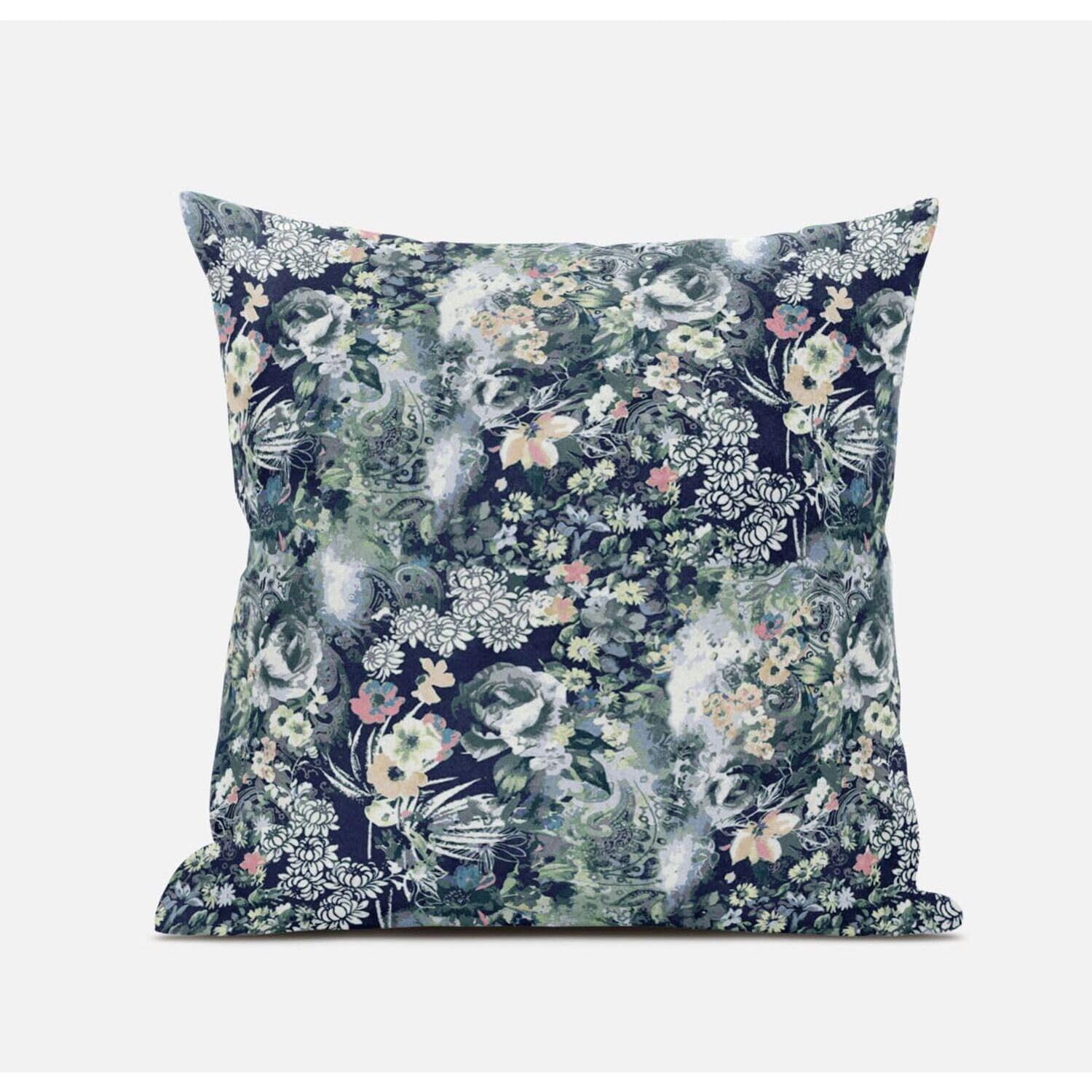 Amrita Sen Sea Garden Rose Throw Pillow with Removable Cover in Red Light Green Indigo 16x16
