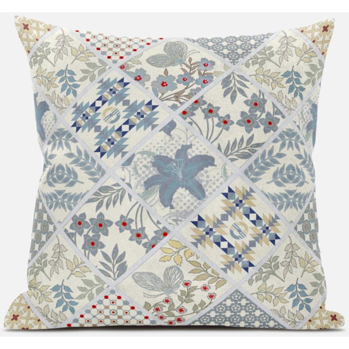 Amrita Sen Fall Patch Snowflowers Throw Pillow with Removable Cover in Light Gray Cream 18x18