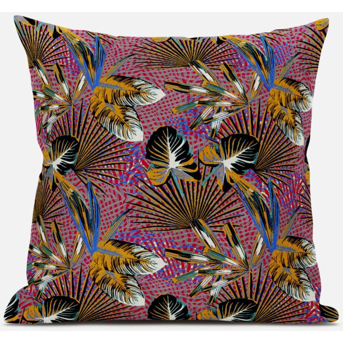Amrita Sen Plant Illusion Throw Pillow with Removable Cover in Light Blue Yellow 16x16