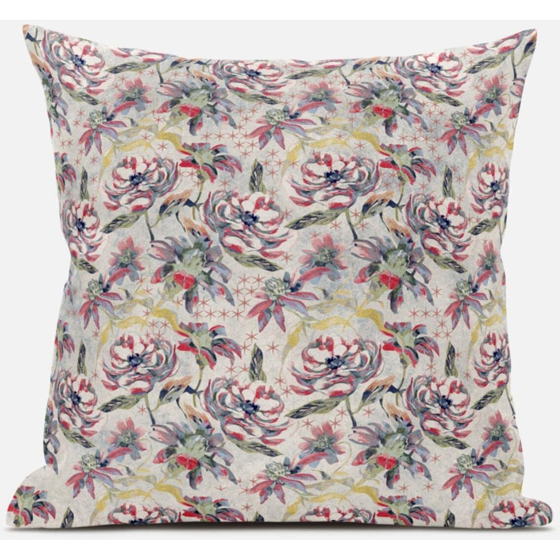 Amrita Sen Roses Sprayed Stars Throw Pillow with Removable Cover in Red Gold 20x20