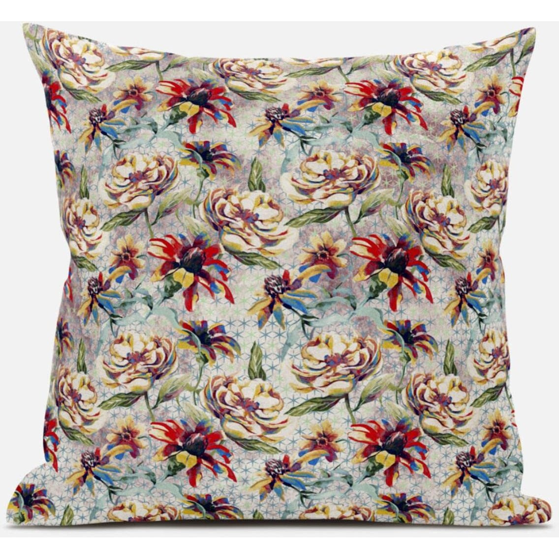 Amrita Sen Roses Sprayed Stars Throw Pillow with Removable Cover in Blue Yellow 18x18