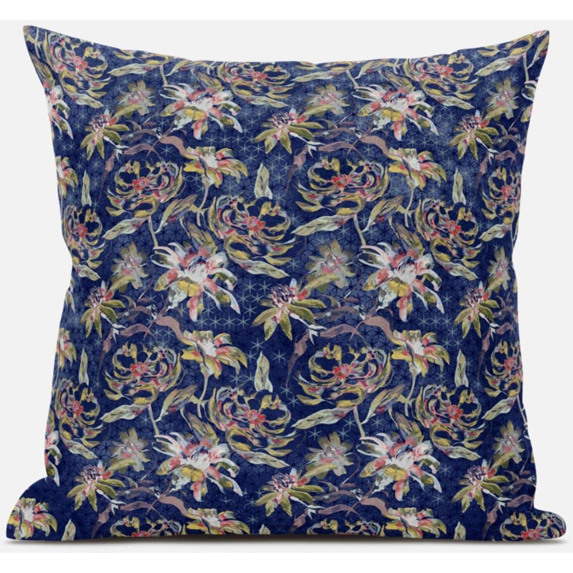Amrita Sen Roses Sprayed Stars Throw Pillow with Removable Cover in Gray Blue 16x16