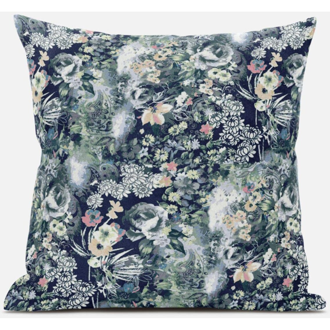 Amrita Sen Sea Garden Rose Throw Pillow with Removable Cover in Red Light Green Indigo 18x18