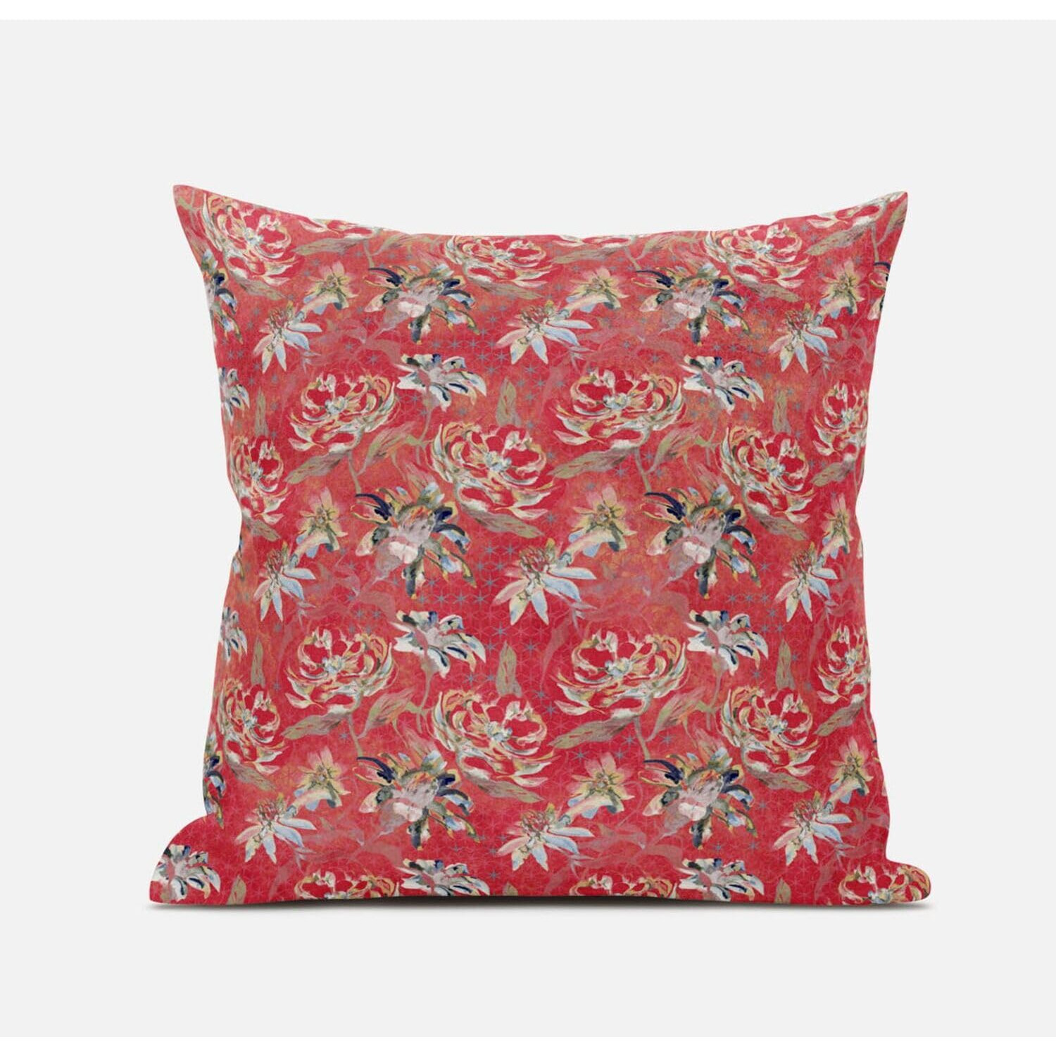 Amrita Sen Roses Sprayed Stars Throw Pillow with Removable Cover in Light Blue Indigo Red 20x20