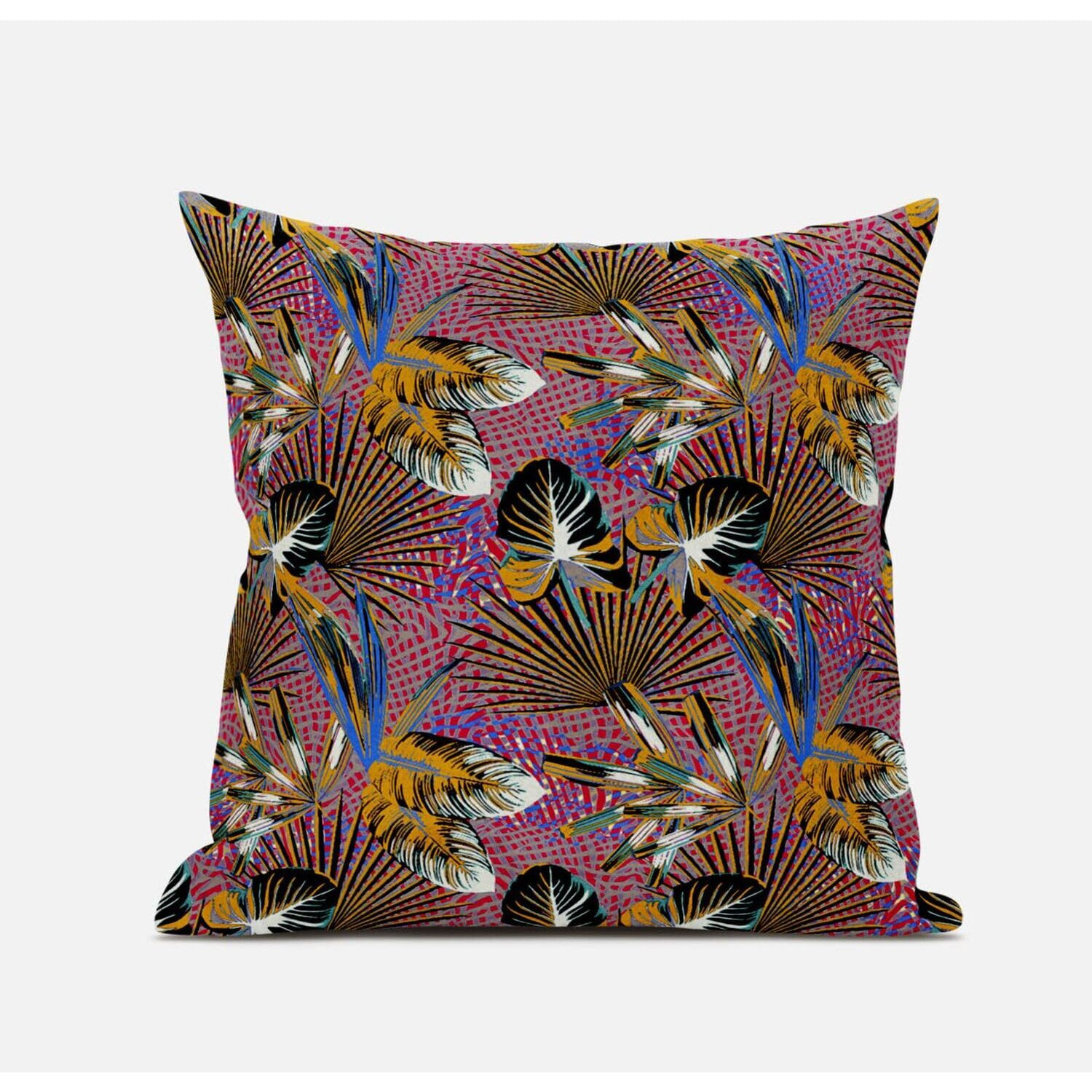 Amrita Sen Plant Illusion Throw Pillow with Removable Cover in Light Blue Yellow 18x18