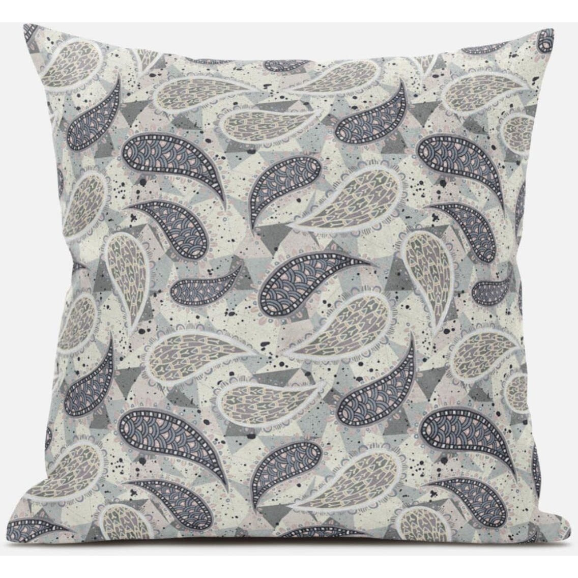 Amrita Sen Paisley on Abstract Throw Pillow with Removable Cover in White Blue Red 20x20
