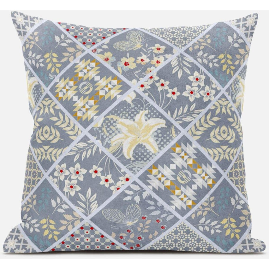Amrita Sen Fall Patch Snowflowers Throw Pillow with Removable Cover in Indigo Blue Pink 18x18