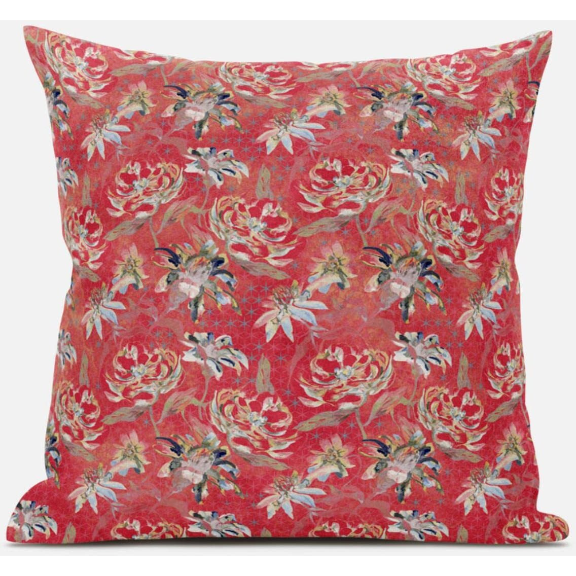 Amrita Sen Roses Sprayed Stars Throw Pillow with Removable Cover in Light Blue Indigo Red 16x16