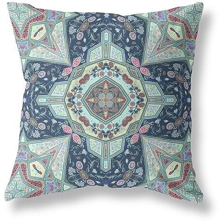 Amrita Sen Buddha Flower Ceremony Suede Blown and Closed Pillow Indigo Aqua