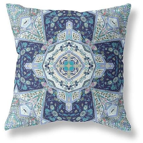 Amrita Sen Buddha Flower Ceremony Suede Blown and Closed Pillow Indigo Light Blue