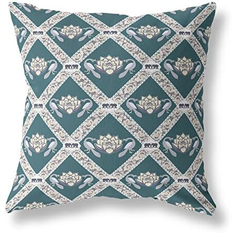 Amrita Sen Lotus Peacock Rose Suede Blown and Closed Pillow Dark Green Yellow Gray