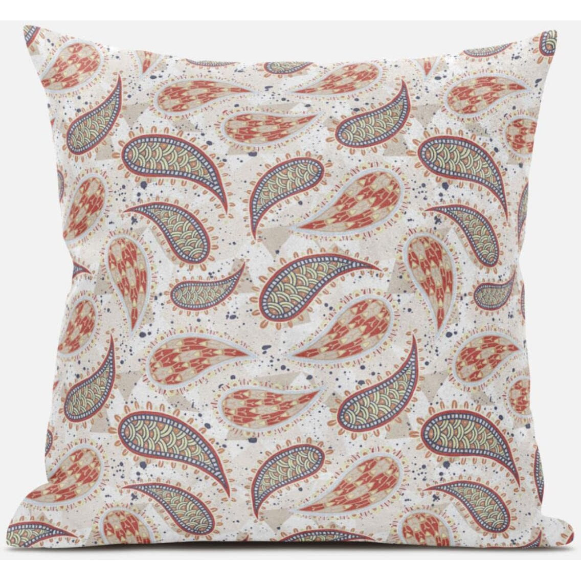 Amrita Sen Paisley on Abstract Throw Pillow with Removable Cover in Cream Navy Blue 16x16