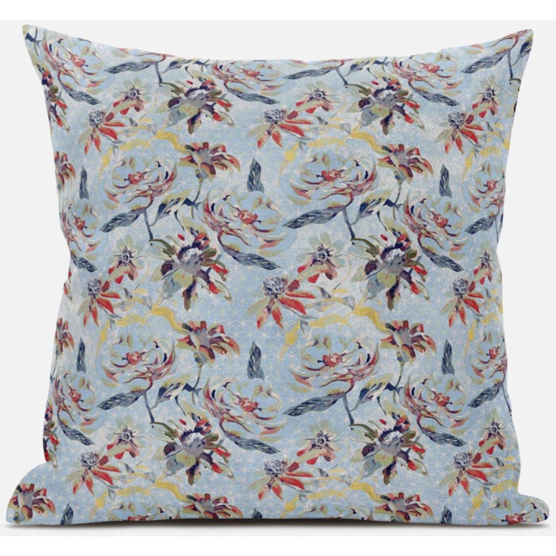 Amrita Sen Roses Sprayed Stars Throw Pillow with Removable Cover in Gray Indigo Red 16x16