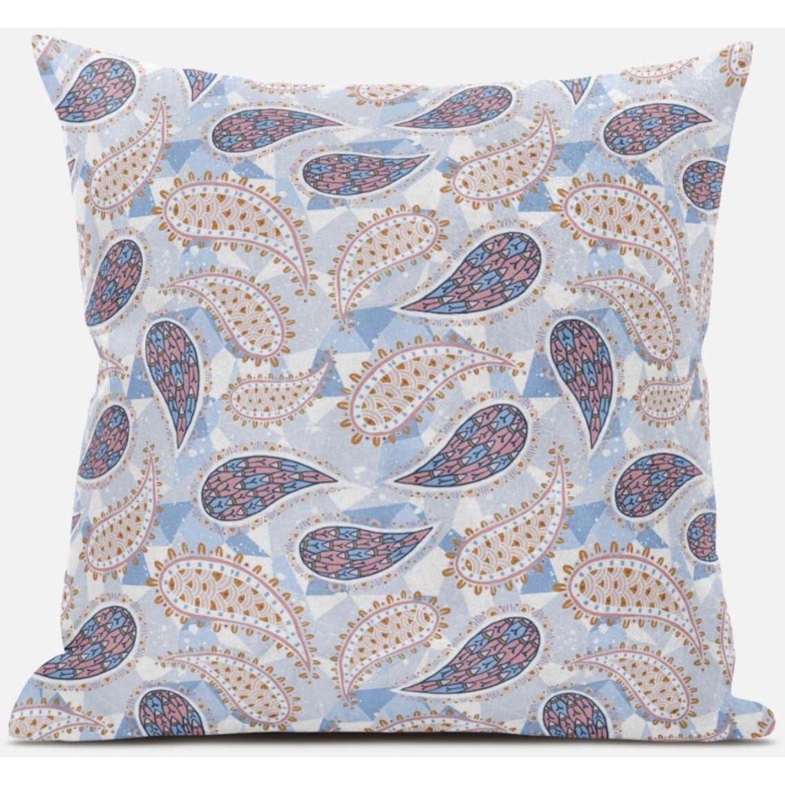 Amrita Sen Paisley on Abstract Throw Pillow with Removable Cover in Pink Light Blue 18x18