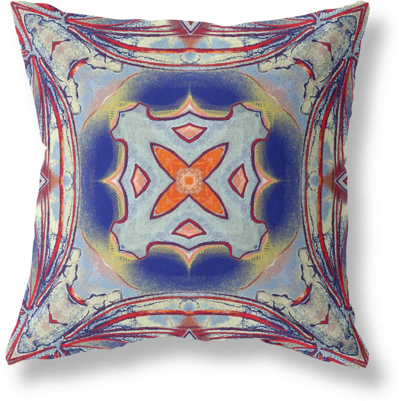 Amrita Sen Pastel Floral Squares Broadcloth Indoor Outdoor Zippered Pillow Gray Red Orange Midnight Blue