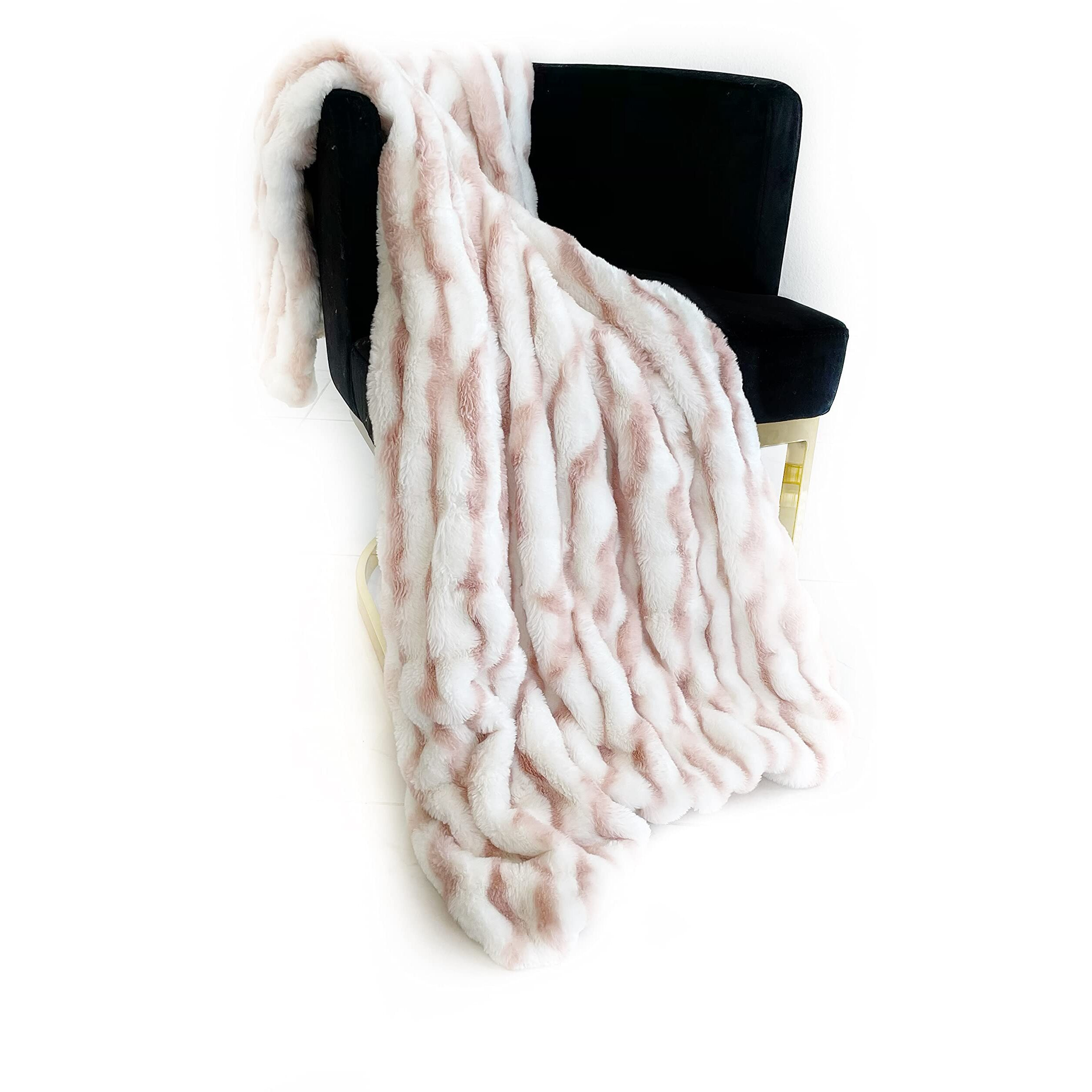 Plutus White Pink Snow Chinchilla Faux Fur Luxury Throw Blanket 60in x 72in