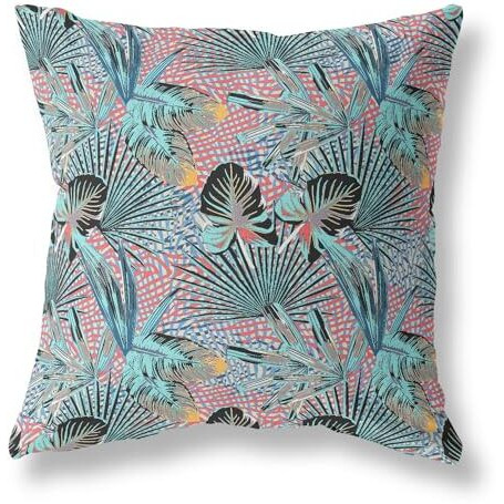 Amrita Sen Plant Illusion Indoor/Outdoor Pillow in Aqua Red 18x18