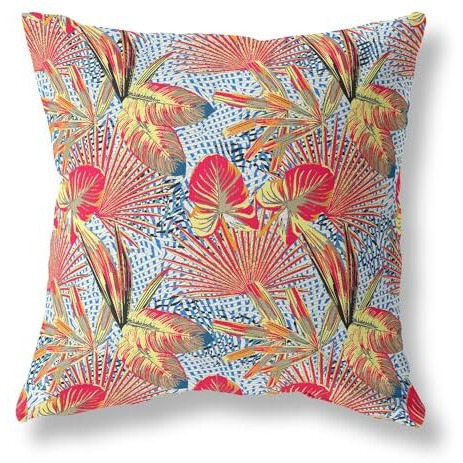 Amrita Sen Plant Illusion Indoor/Outdoor Pillow in Red Yellow Blue 18x18