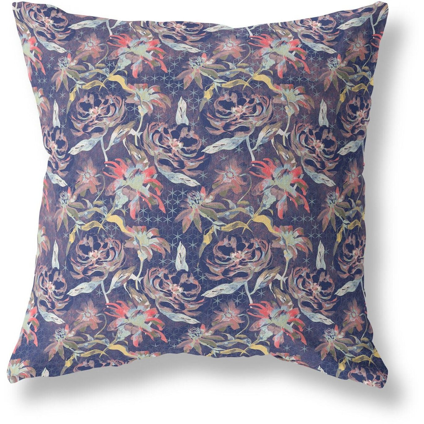 Amrita Sen Roses Sprayed Stars Indoor/Outdoor Pillow in Midnight Blue 26x26