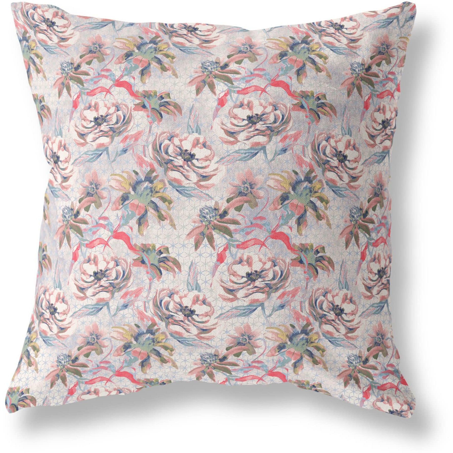Amrita Sen Roses Sprayed Stars Indoor/Outdoor Pillow in Purple Pink 18x18