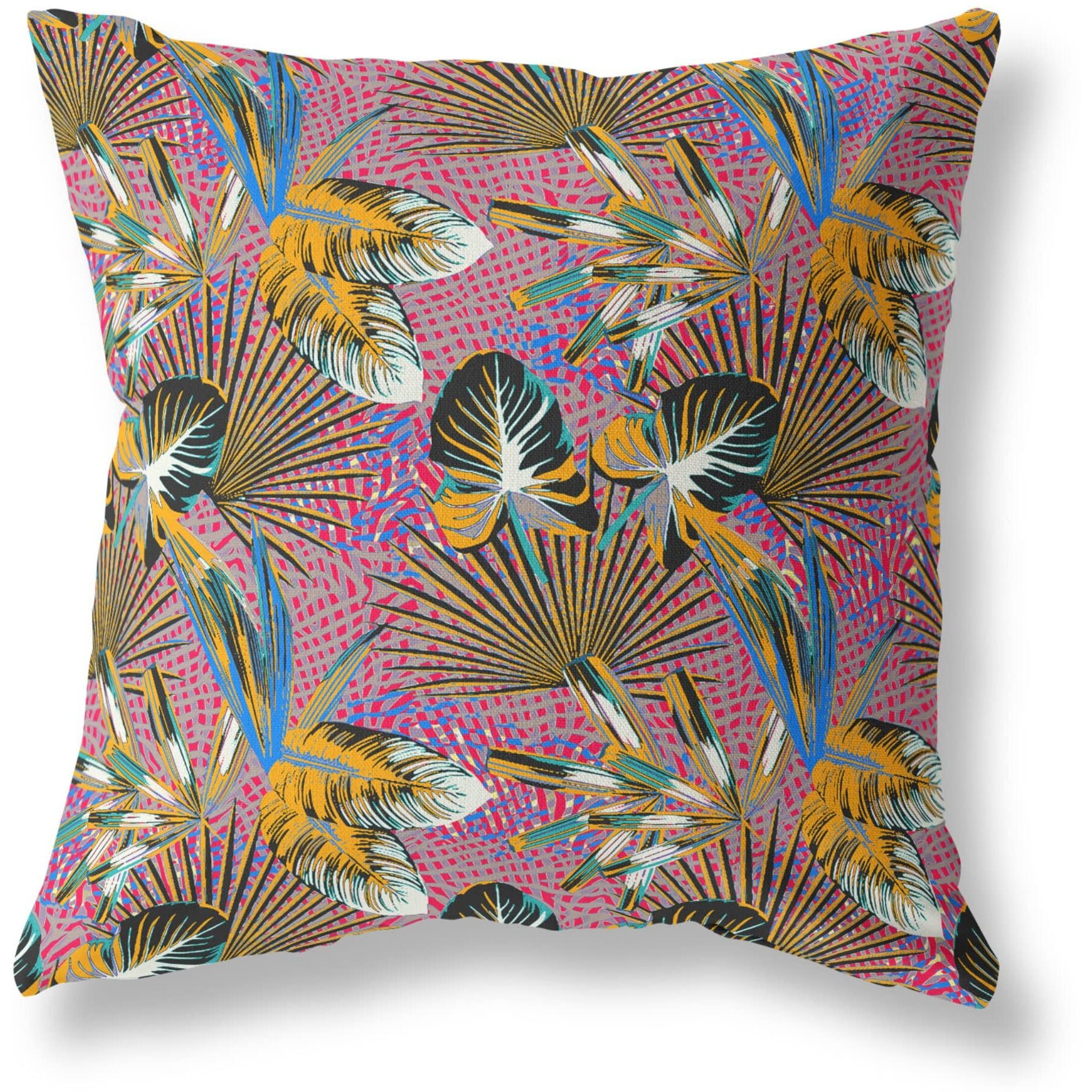 Amrita Sen Plant Illusion Indoor/Outdoor Pillow in Gold Black Purple 16x16