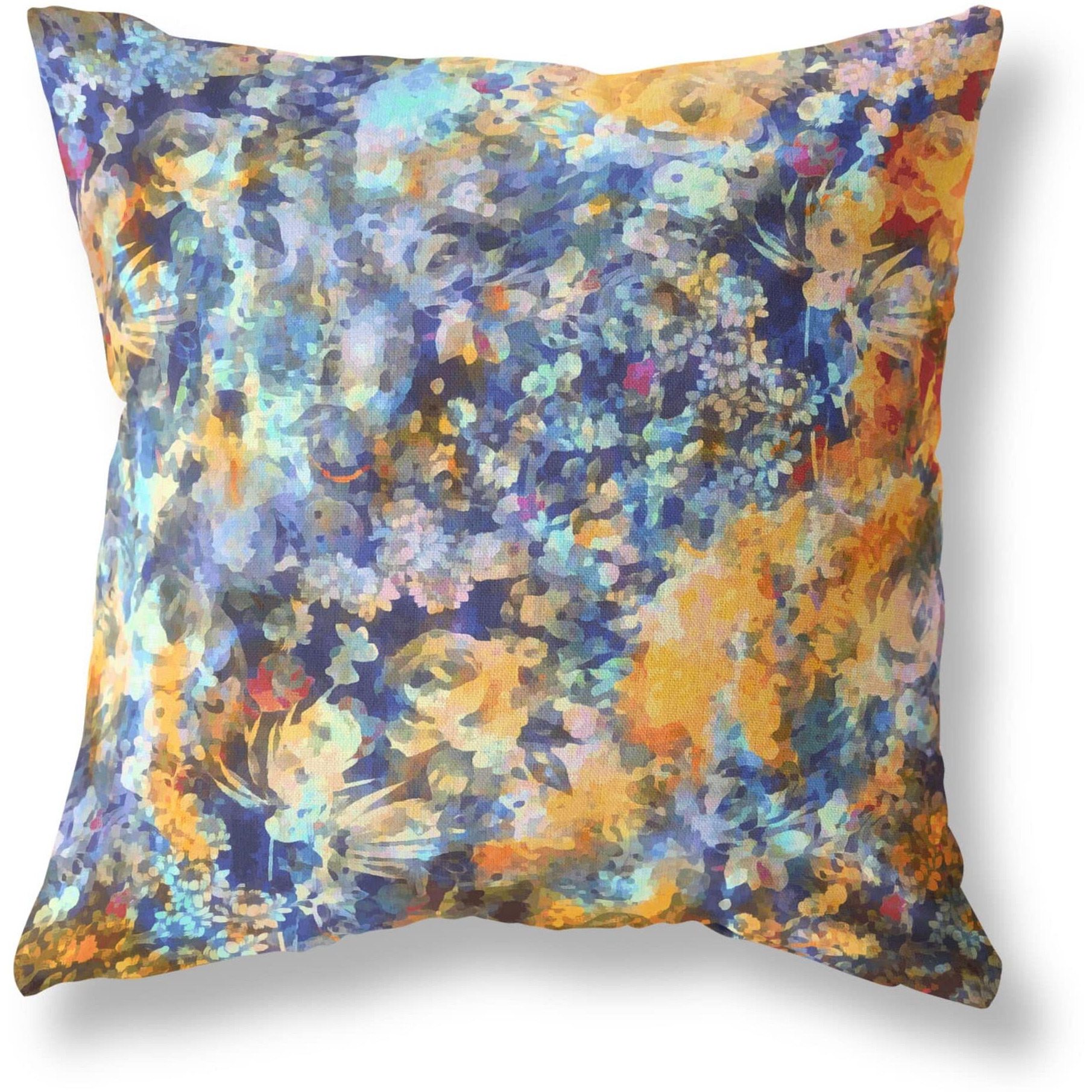Amrita Sen Designs Sea Garden Rose Indoor/Outdoor Fabric Pillow in Orange Indigo 26x26