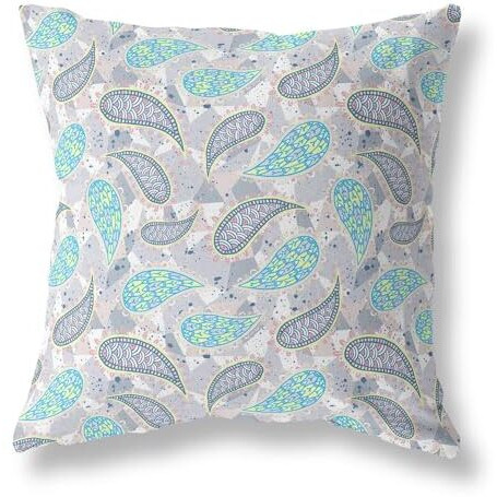 Amrita Sen Paisley on Abstract Indoor/Outdoor Pillow in Green Gray Black 16x16