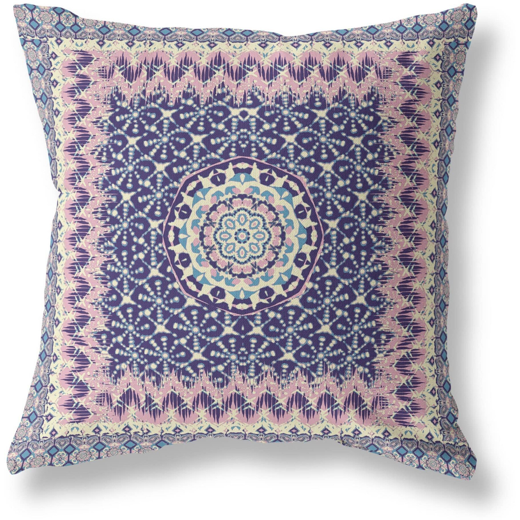 Amrita Sen Holy Tie Die Flower Indoor/Outdoor Pillow in Pink Indigo 16x16