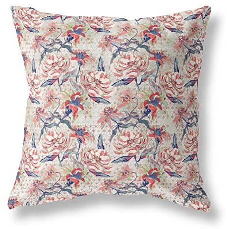 Amrita Sen Roses Sprayed Stars Indoor/Outdoor Pillow in Red Light Green Indigo 16x16