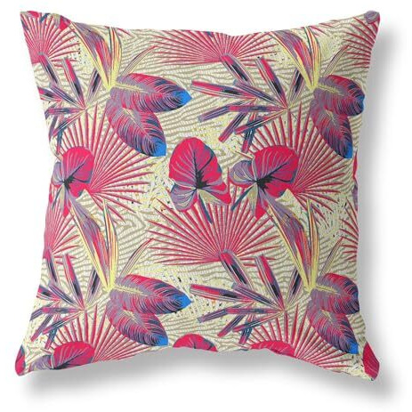 Amrita Sen Designs Plant Illusion Indoor/Outdoor Fabric Pillow in Red Blue Gold 16x16