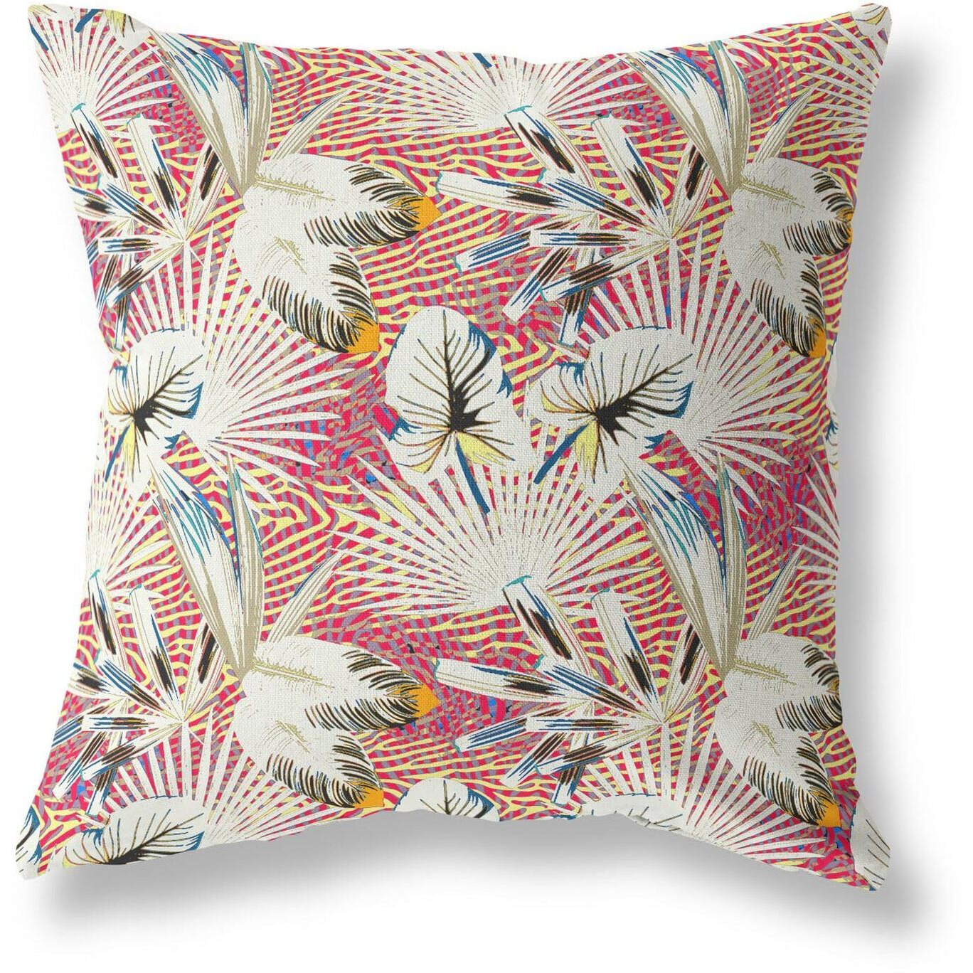 Amrita Sen Plant Illusion Indoor/Outdoor Pillow in White Yellow Red 20x20