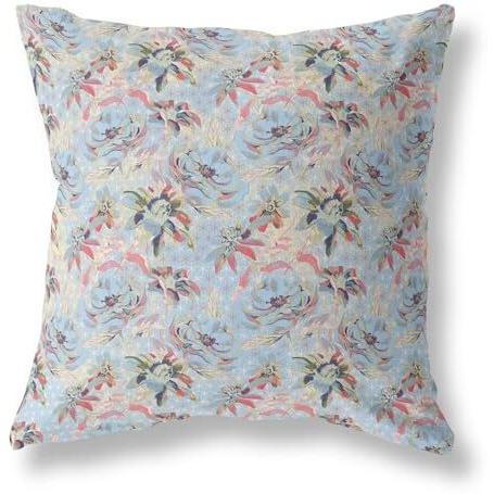 Amrita Sen Designs Roses Sprayed Stars Indoor/Outdoor Fabric Pillow in Light Blue Red 16x16