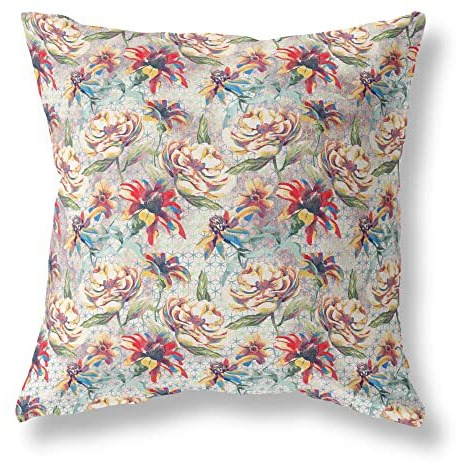 Amrita Sen Designs Roses Sprayed Stars Indoor/Outdoor Fabric Pillow in Red Yellow Blue 20x20