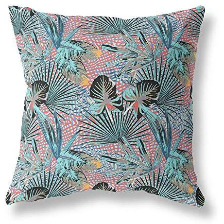 Amrita Sen Plant Illusion Indoor/Outdoor Pillow in Aqua Red 20x20