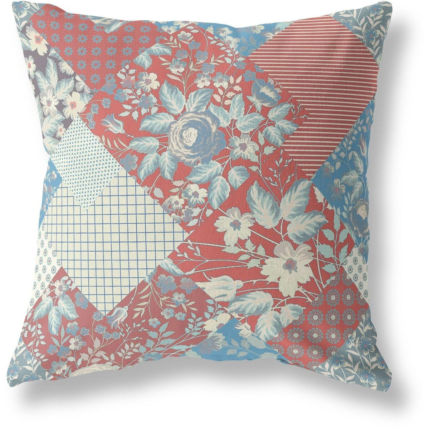 Amrita Sen Arizona Floral Patches Indoor/Outdoor Pillow in Red Blue 26x26