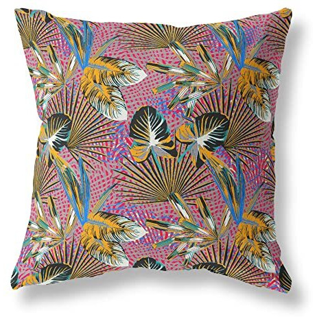 Amrita Sen Plant Illusion Indoor/Outdoor Pillow in Gold Black Purple 20x20