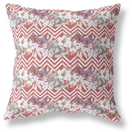 Amrita Sen Lily Garden Stripes Indoor/Outdoor Pillow in Red White 20x20