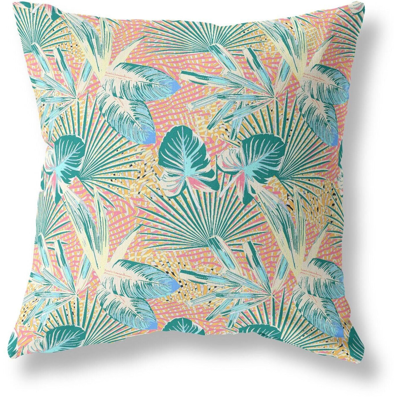 Amrita Sen Plant Illusion Indoor/Outdoor Pillow in Light Blue Peach 26x26