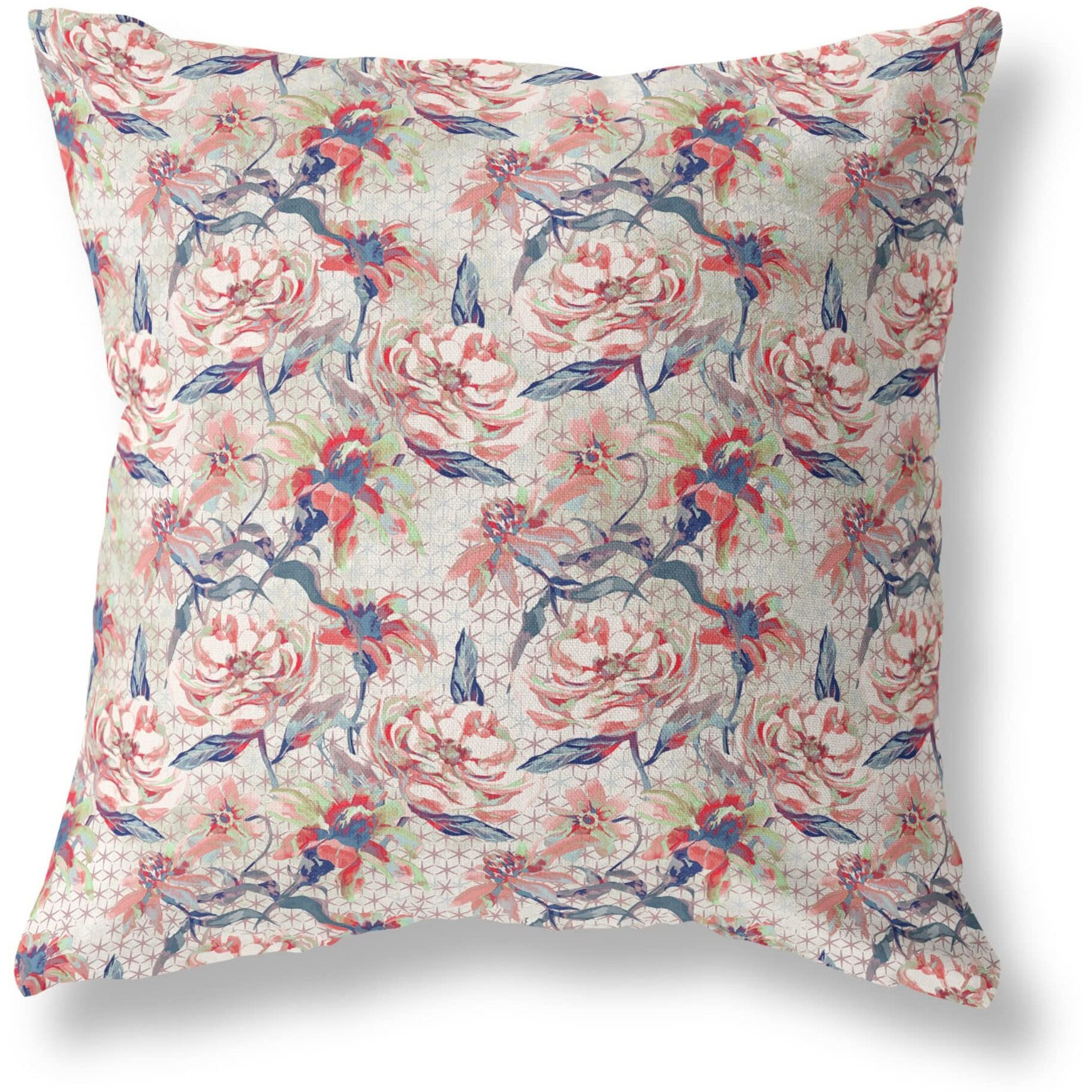 Amrita Sen Designs Roses Sprayed Stars Indoor/Outdoor Fabric Pillow in Red Green Indigo 26x26
