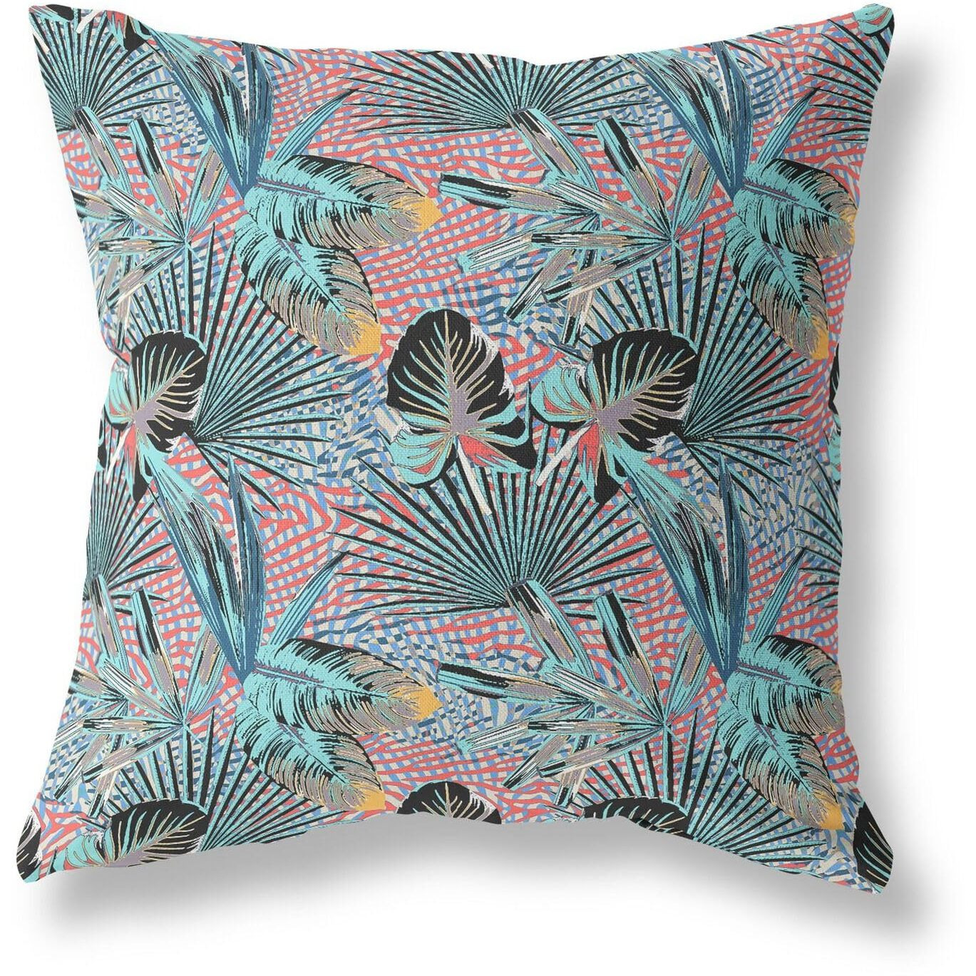 Amrita Sen Plant Illusion Indoor/Outdoor Pillow in Aqua Red 28x28