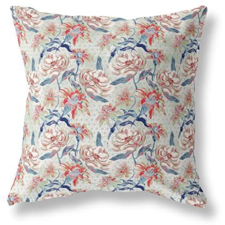 Amrita Sen Roses Sprayed Stars Indoor/Outdoor Pillow in Light Green Red Indigo 20x20