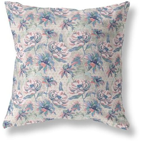 Amrita Sen Roses Sprayed Stars Indoor/Outdoor Pillow in Green Pink 18x18
