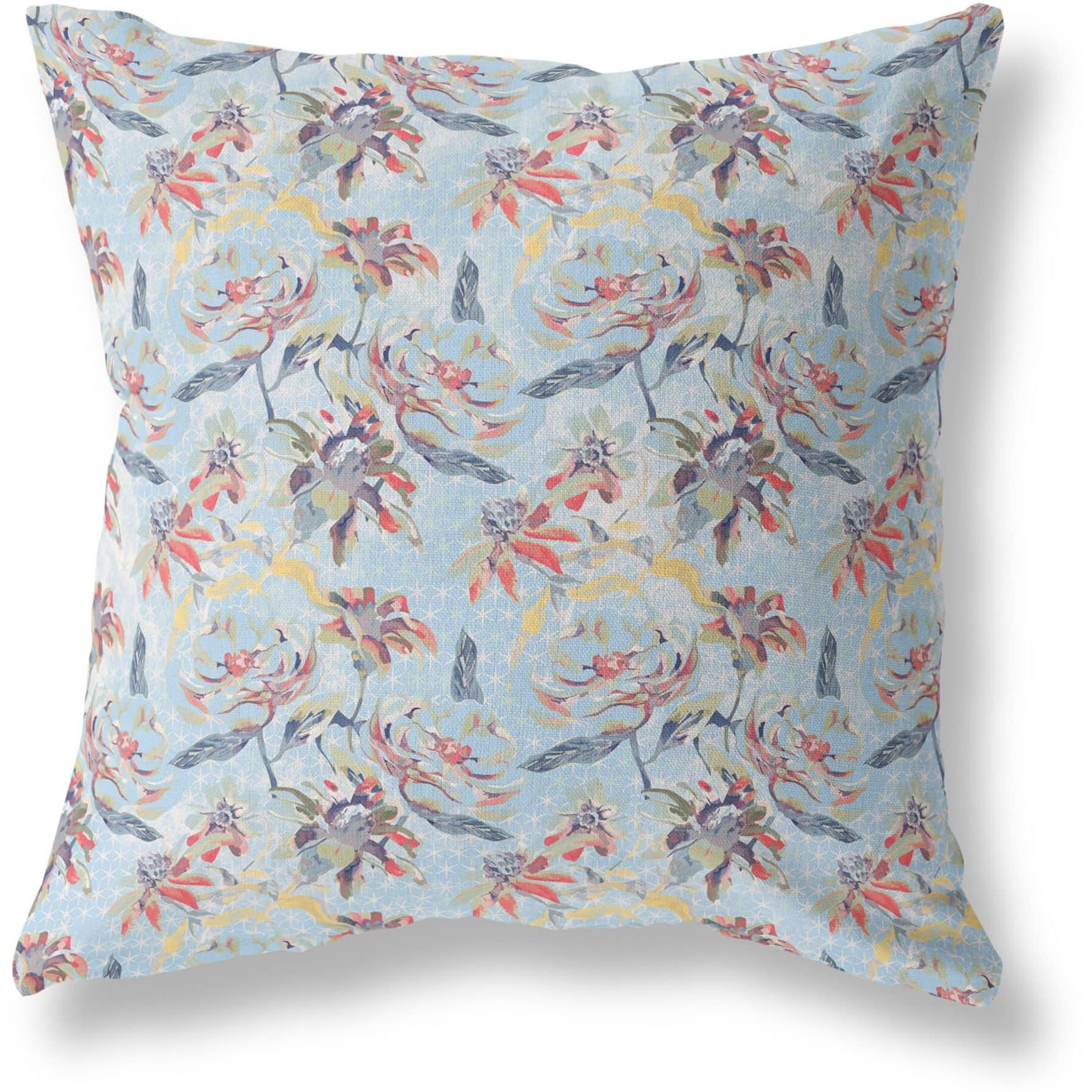 Amrita Sen Roses Sprayed Stars Indoor/Outdoor Pillow in Light Blue Indigo Red 20x20