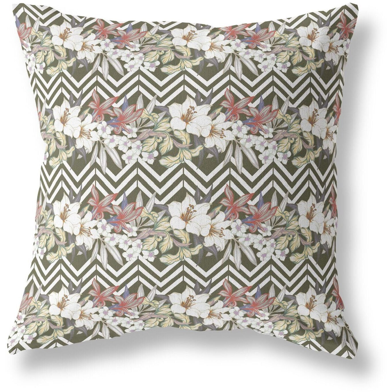 Amrita Sen Lily Garden Stripes Indoor/Outdoor Pillow in Brown Red 28x28